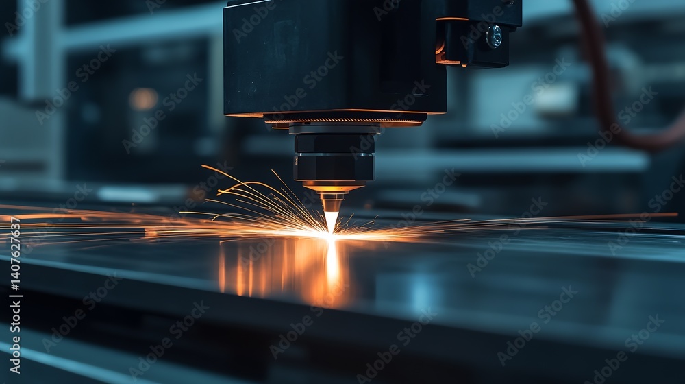 Aufkleber intense laser cutting operation with sparks displaying the power of industrial technology : generati