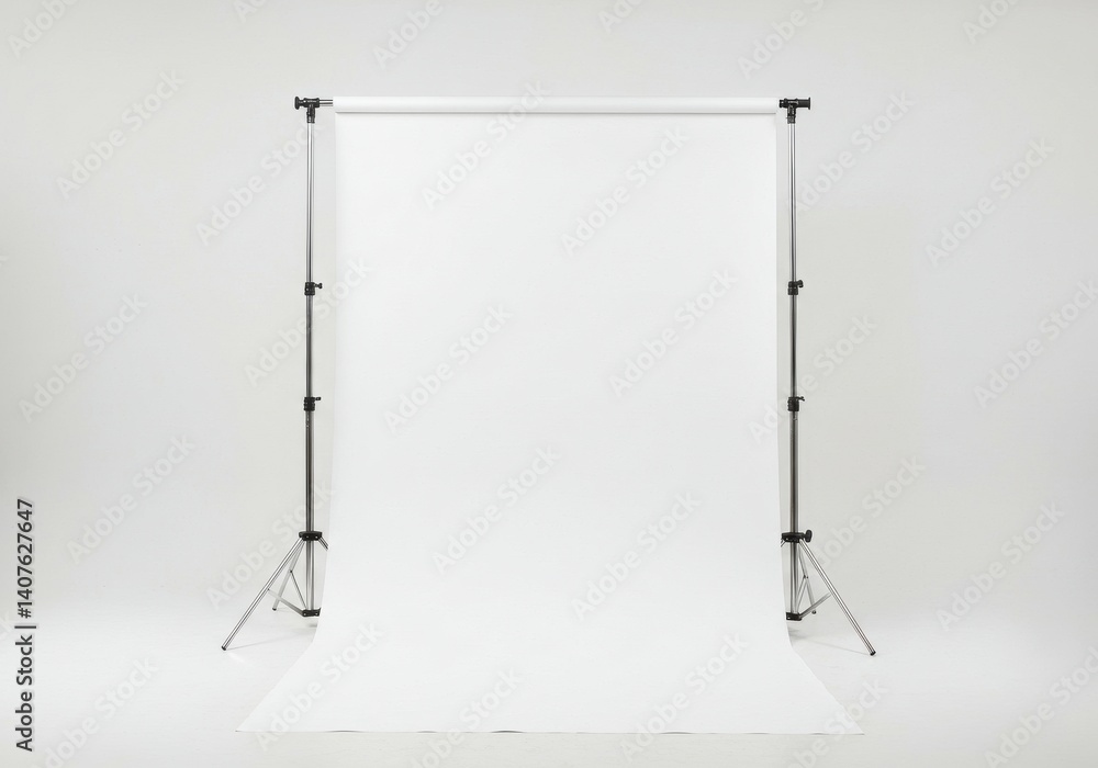 Aufkleber a studio setup featuring a white backdrop with two stands in a minimalist composition style shot