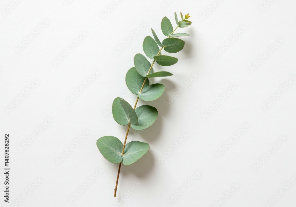 Aufkleber a eucalyptus branch with round leaves on a white background in a vertical orientation centered