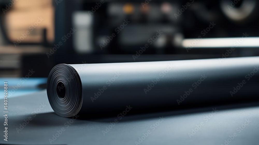 Aufkleber Focused view of a black rolled paper on a crafting table highlighting its sleek design : Generative AI