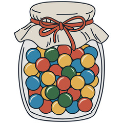 glass jar caramel lollipops sweet isolated vector illustration on white background