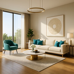 Spacious Modern Living Room in Real Estate Property – 3D Rendered Interior Design