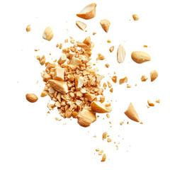 Crushed peanuts scattered over a clean transparent background, showcasing their texture and color for culinary use, Peanut crushed into pieces over transparent background