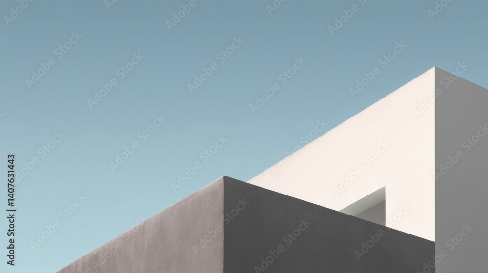 Poster modern architectural design featuring geometric shapes and a minimalist color palette against a clea
