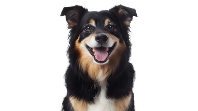 Cheerful Mixed Breed Dog Sitting Alone on White Background