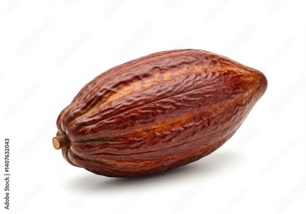 Aufkleber a single brown cocoa pod with ridges isolated on a white background in a studio shot view
