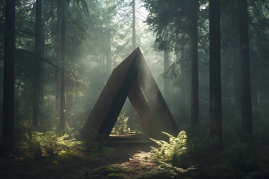 a cozy frame wooden shelter in forest - Powered by Adobe