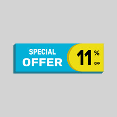 Special offer 11% sale banner. icon Vector illustration discount off on white background