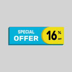 Special offer 16% sale banner. icon Vector illustration discount off on white background