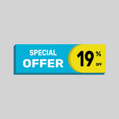 Special offer 19% sale banner. icon Vector illustration discount off on white background