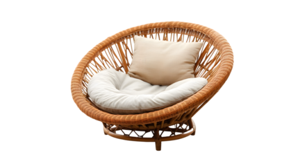 Modern Round Rattan Lounge Chair Isolated on White Background for Interior Design Inspiration