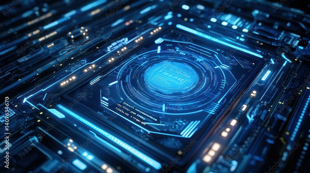 Poster futuristic circuit board with central processor