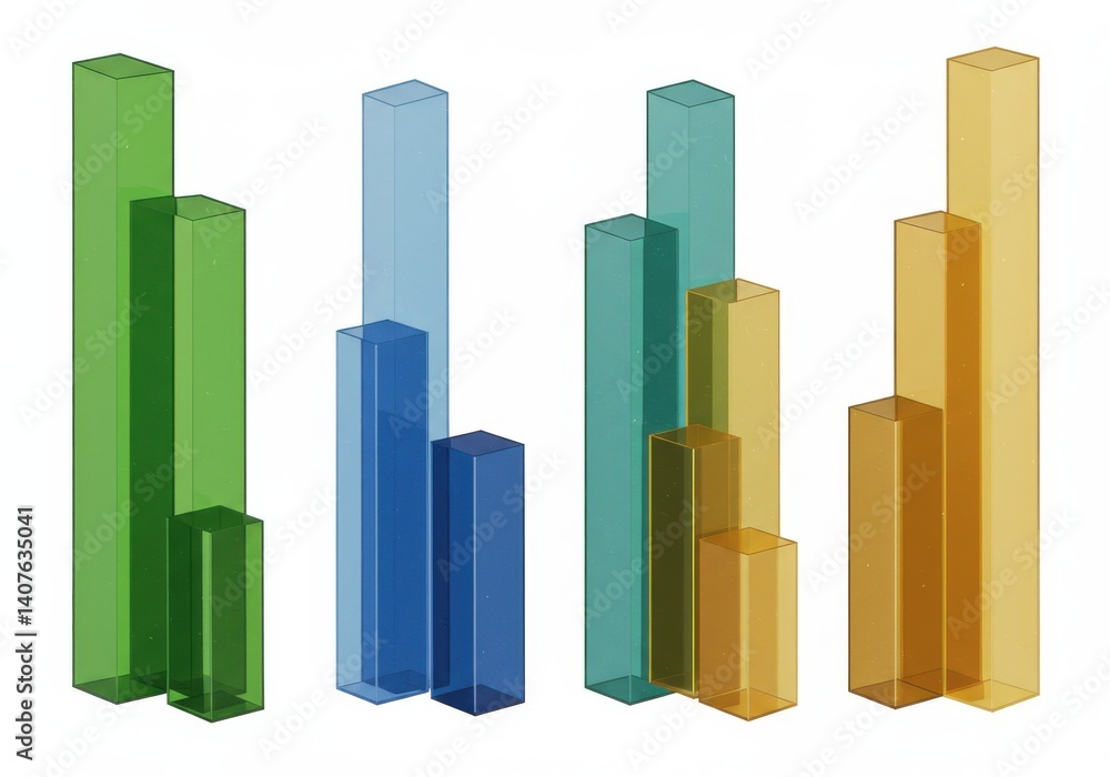 Poster a visual representation of data using colorful transparent bars arranged on a white background