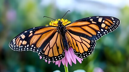 Fototapeta premium Monarch Butterfly on Flower Closeup - Close-up nature photography