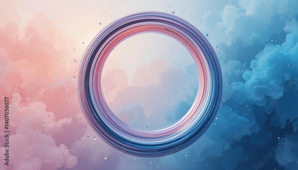 Poster dynamic circular abstract art digital creation modern aesthetic soft color palette atmospheric backg