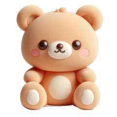 Adorable 3D plush brown bear toy with soft fabric, round ears, and a sweet expression, isolated on white background.