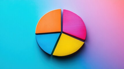 Fototapeta premium Colorful pie chart on vibrant gradient background representing data visualization and analysis concepts