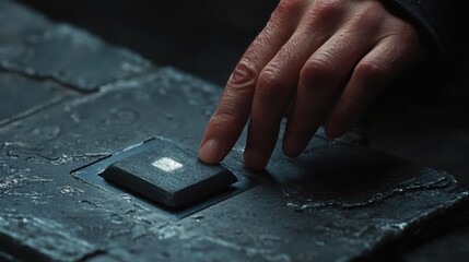 A shot of the enter key being pressed, with minimal distractions in the background and soft lighting effects