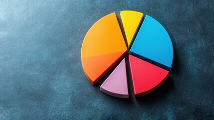 Obraz premium Colorful Pie Chart Segments on Dark Background for Creative Data Representation and Business Analysis