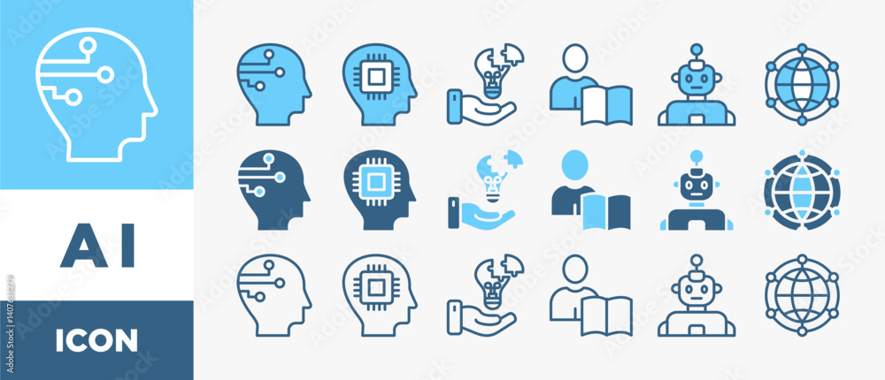 Poster ai banner web icon vector illustration concept of artificial intelligence with icon of cybernetics, 