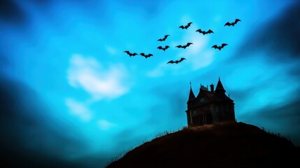 Obraz premium Haunted House Silhouette at Dusk