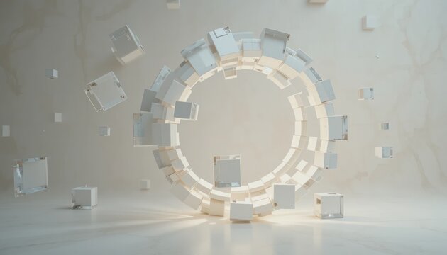 Dynamic 3d animation showcasing floating cubes in a minimalist environment abstract visuals contemporary design modern aesthetics