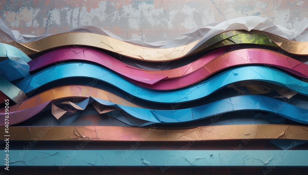 Poster dynamic wave patterns in abstract art installation contemporary gallery digital artwork indoor space