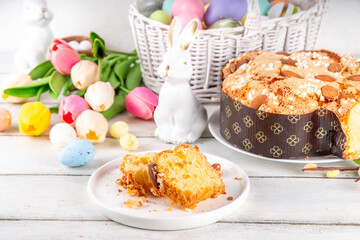 Italian Easter Colomba Cake, Colomba di Pasqua, sweet sugared dove-shaped sponge cake with glazed...