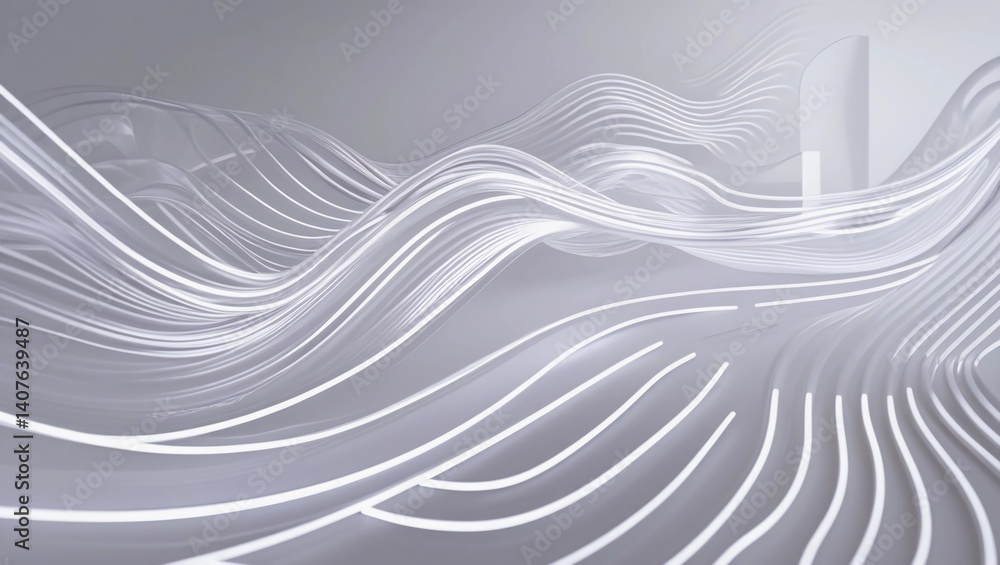 Poster technology abstract lines on white background. abstract white blend digital technology flowing wave 