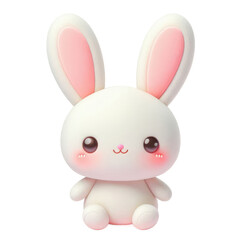 Obraz premium Adorable 3D plush pink bunny toy with soft fabric, long ears, and a sweet smile, isolated on white background.