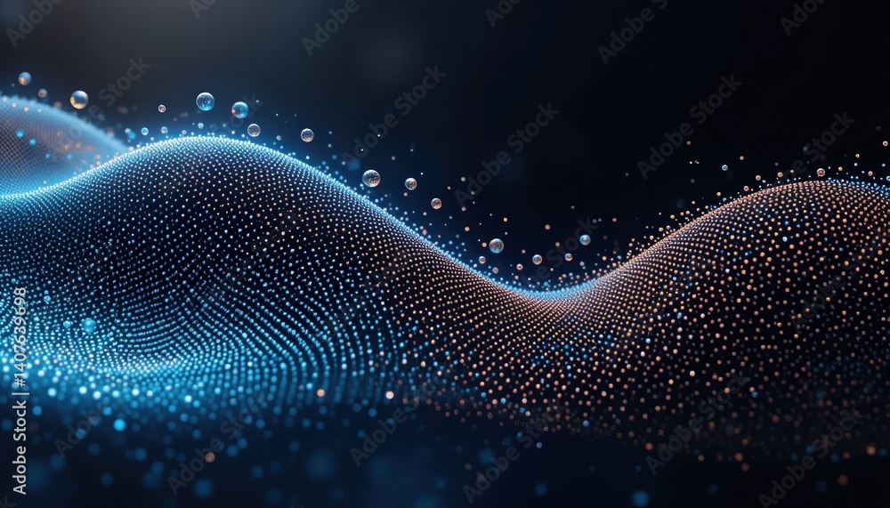 Poster dynamic particle waves digital realm abstract art futuristic environment close-up view conceptual vi