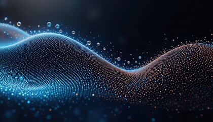 Dynamic particle waves digital realm abstract art futuristic environment close-up view conceptual visualization