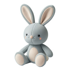 Obraz premium Adorable 3D plush grey bunny toy with soft fabric, long ears, and a gentle expression, isolated on white background.