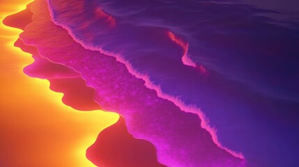 Neon Beach Waves at Night