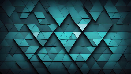 Fototapeta premium Geometric Teal Triangle: A captivating 3D-rendered composition of teal triangles arranged in a mesmerizing geometric pattern, offering a modern and abstract visual appeal.