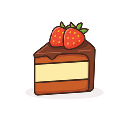 Chocolate cake slice with strawberries
