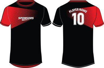 Sports jersey t shirt design concept vector template, degrade line printed Round neck football jersey concept with front and back view for gaming, soccer, Volleyball and e-sport uniform