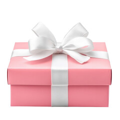Pink Gift Box with White Ribbon: A beautifully wrapped pink gift box, adorned with a pristine white ribbon, is a perfect symbol of celebration, love, and special occasions.