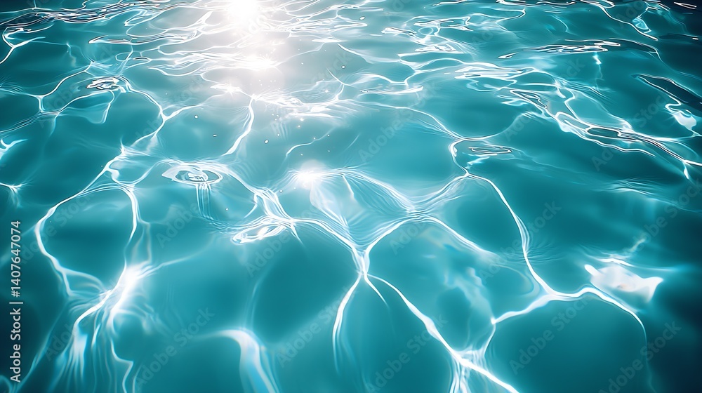 Aufkleber Luminous turquoise water with gentle ripples reflecting sunlight creating a serene aquatic atmosphere : Generative AI
