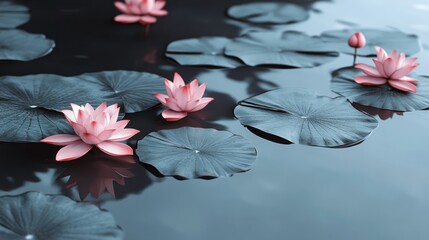 Pink Lotus Blossoms on Still Water