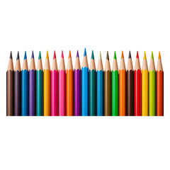 Fototapeta premium Colorful set of sharpened colored pencils arranged in a neat row isolated on transparent background