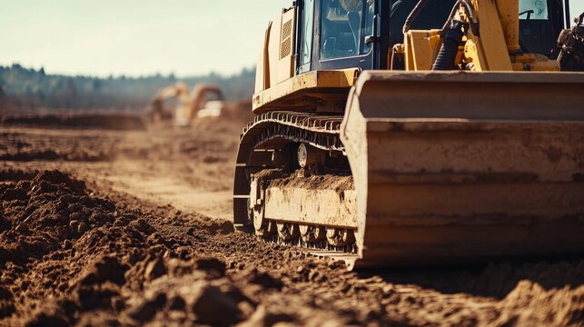 Heavy machinery operator grading land with a bulldozer. Featuring control and precision
