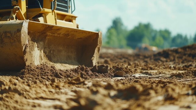 Heavy machinery operator grading land with a bulldozer. Featuring control and precision