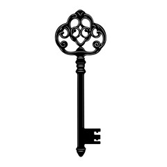Obraz premium Vintage black key, vector illustration isolated on white or transparent background