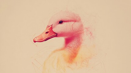 Pink duckling portrait, pastel background, artistic sketch