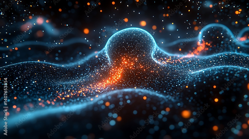 Poster abstract particle waveform, dark background