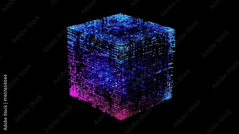 Poster abstract digital cube, data visualization, dark background