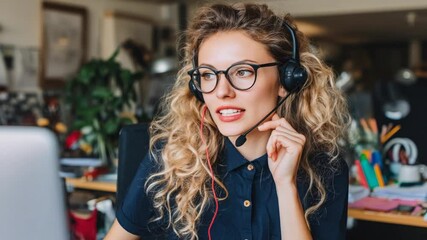 Young Woman Teaches Online From Home With Laptop and Headset Generative AI