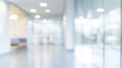 modern clinic corridor with blurred background, creating serene and calming atmosphere. design emphasizes cleanliness and professionalism, ideal for healthcare settings