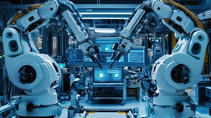 Automated robotic arms working in a factory